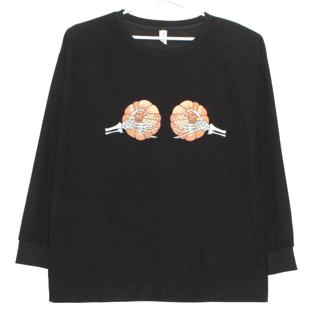 Halloween Novelty Top Pumpkin Skeleton Dark Humor Funny Quirky Casual Black 2XL